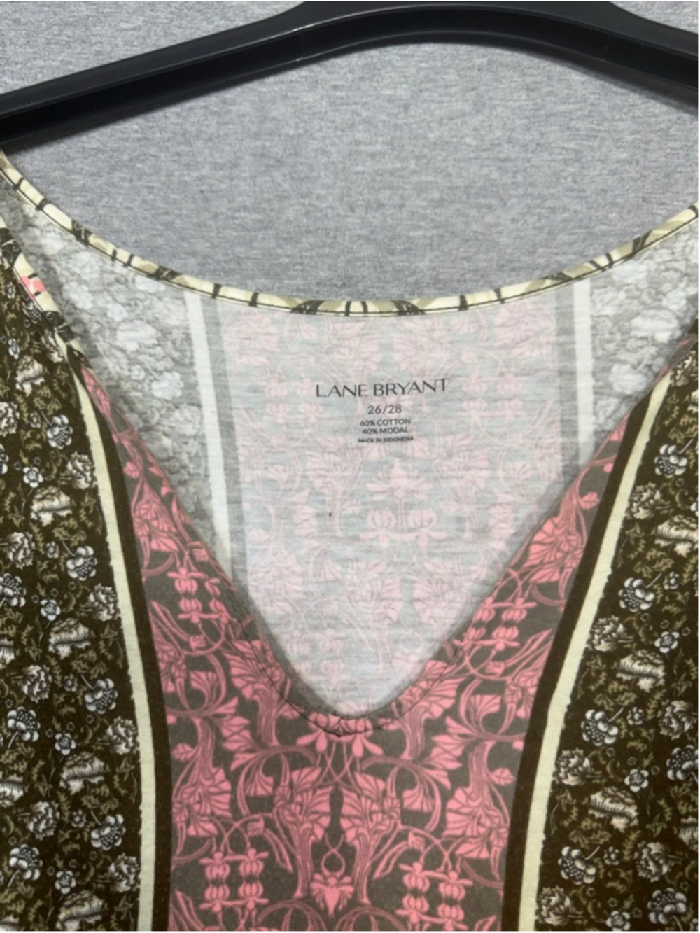 Women's Lane Bryant Tunic Plus Size 24/28 Green Pink Floral Batwing - Picture 2 of 4